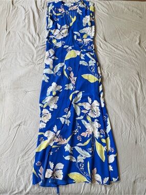 Yumi Kim Swept Away 100% Silk Wrap Maxi Dress in Garden Royal Blue Size Small